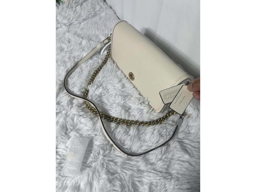 Coach Ivory Leather Crossbody Bag with Gold Chain Strap